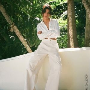 ZARA WIDE LEG CARGO PANTS OYSTER WHITE